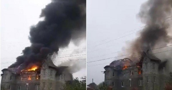 (video) Incendiu la Drochia: Acoperișul unei case nefinisate a luat foc