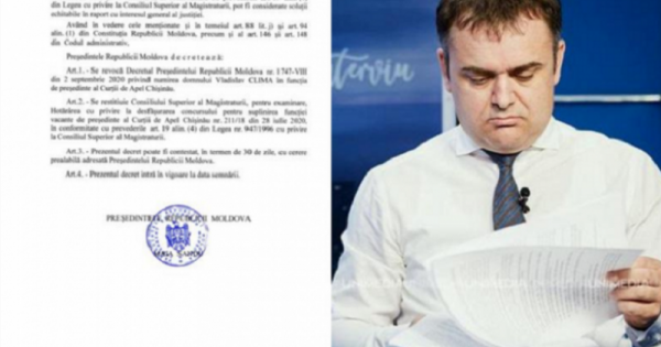 (doc) Vladislav Clima îi cere Maiei Sandu să-și revadă decizia: Președinția a primit o „cerere prealabilă” de la magistrat
