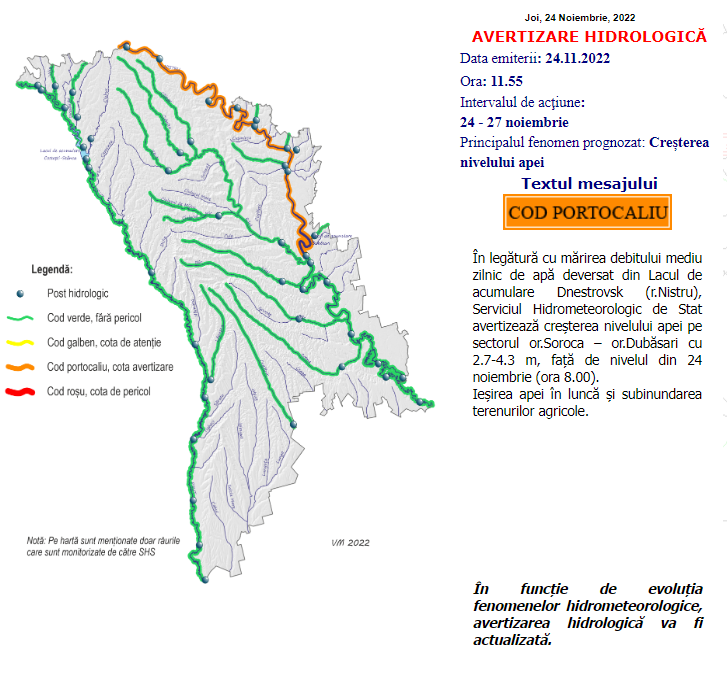 Meteorologii au emis cod portocaliu de creștere a nivelului apei în râul Nistru