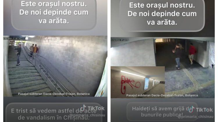 VIDEO. RUȘINOS! Trei tineri au mâzgălit pereții unei subternare din Capitală, aflată în reparație