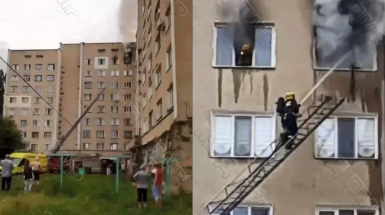 VIDEO // Incendiu într-un apartament din Tiraspol: O femeie cu copil, evacuați de pompieri
