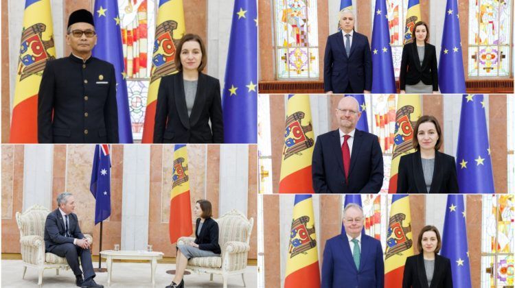 FOTO // Cinci ambasadori au prezentat președintelui Maia Sandu scrisorile de acreditare