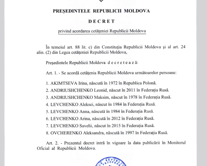 DOC // Decret semnat! Mai mulți membri ai trupei Bi-2 au primit cetățenia R. Moldova