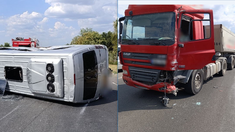 Accident grav la Stăuceni: Un microbuz de rută s-a răsturnat, după ce s-a ciocnit cu un camion. Sunt răniți