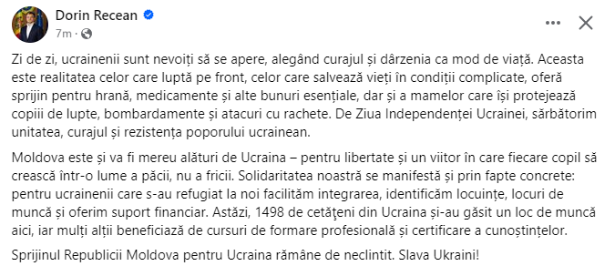 Ucraina marchează Ziua Independenței. Oficialii moldoveni au venit cu un mesaj de felicitare