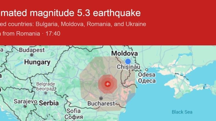 /HARTĂ/ Cutremur puternic în România: Seismul a fost resimțit și în Republica Moldova