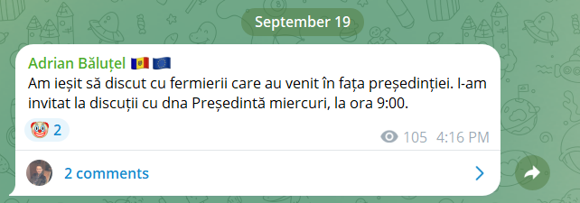 Fermierii protestatari, așteptați săptămâna viitoare la o întrevedere cu Maia Sandu