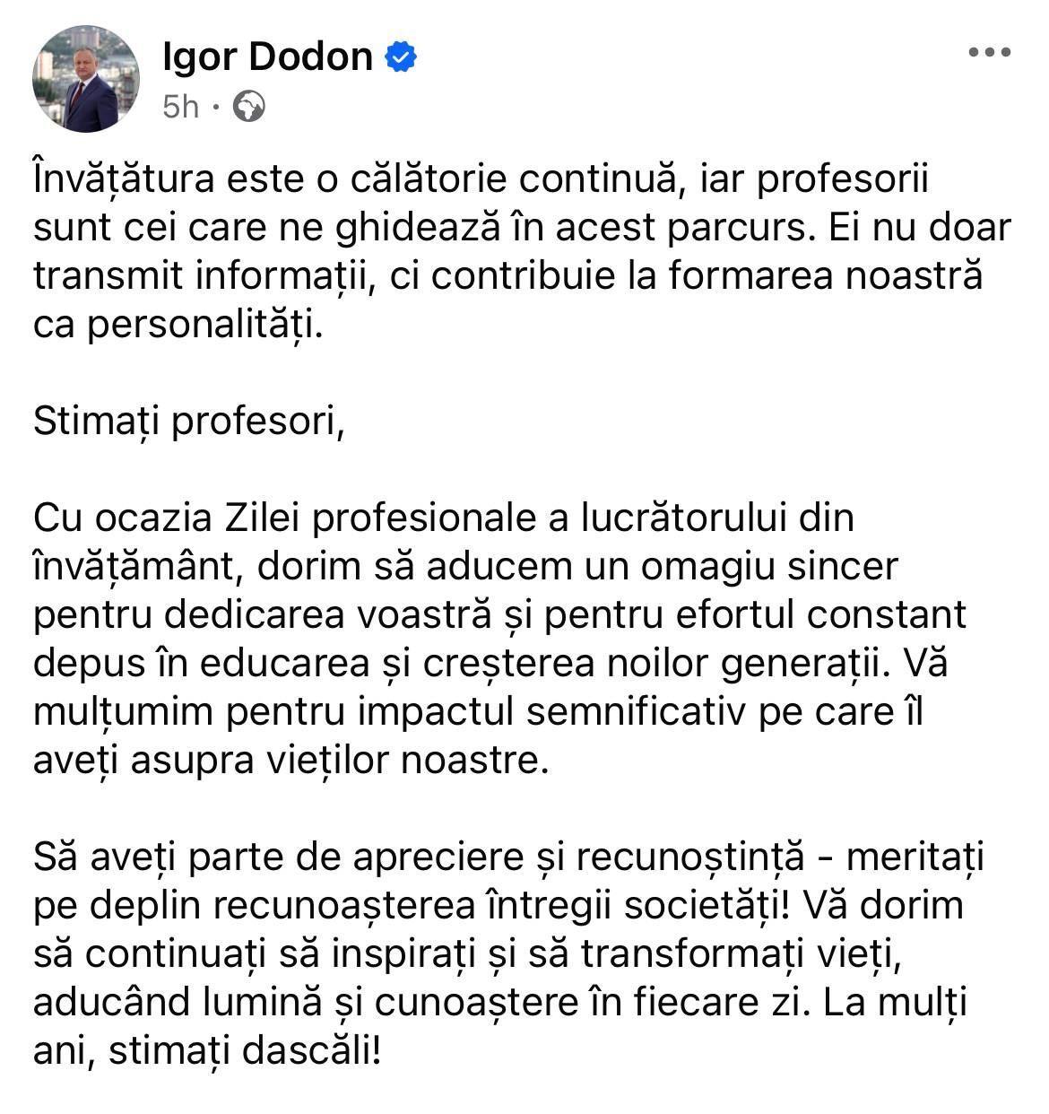 Pedagogii sunt felicitați cu prilejul Zilei Mondiale a Educației. Ministerul Educației a venit cu un mesaj