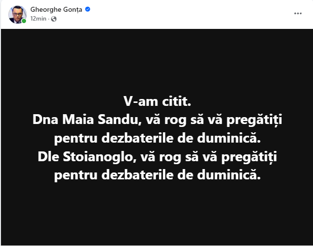 Gheorghe Gonța va modera dezbaterile dintre Maia Sandu și Alexandr Stoianoglo: Când și unde vor avea loc