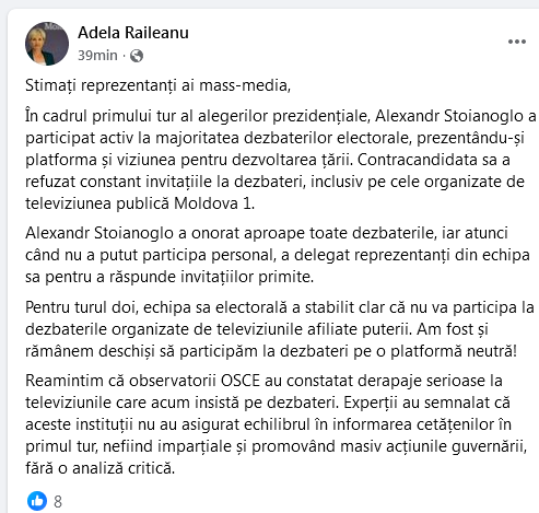 Ieșim cu niște meme-uri”: Care sunt concluziile dezbaterii electorale Sandu vs. Stoianoglo