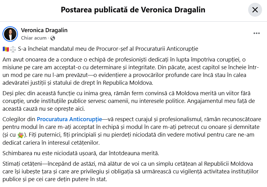 Dragalin, mesaj de rămas bun, la sfârșit de mandat: „Plec din această funcție cu inima grea” - Realitatea.md Dragalin, mesaj de rămas bun, la sfârșit de mandat: „Plec din această funcție cu inima grea”