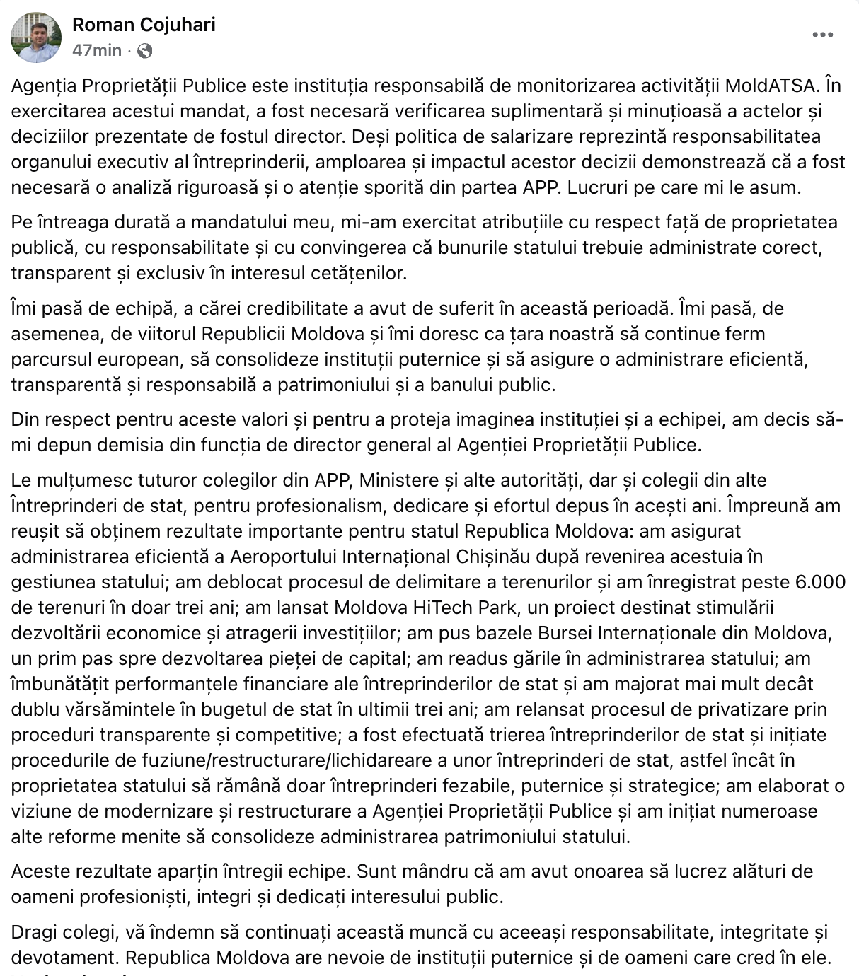 Încă o demisie după scandalul MoldATSA: Șeful APP și-a anunțat plecarea: „Protejez imaginea instituției și a echipei”